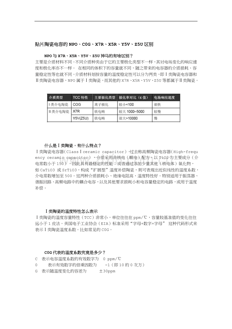 贴片陶瓷电容的NPO、C0G、X7R、X5R、Y5V、Z5U区别.doc_第1页