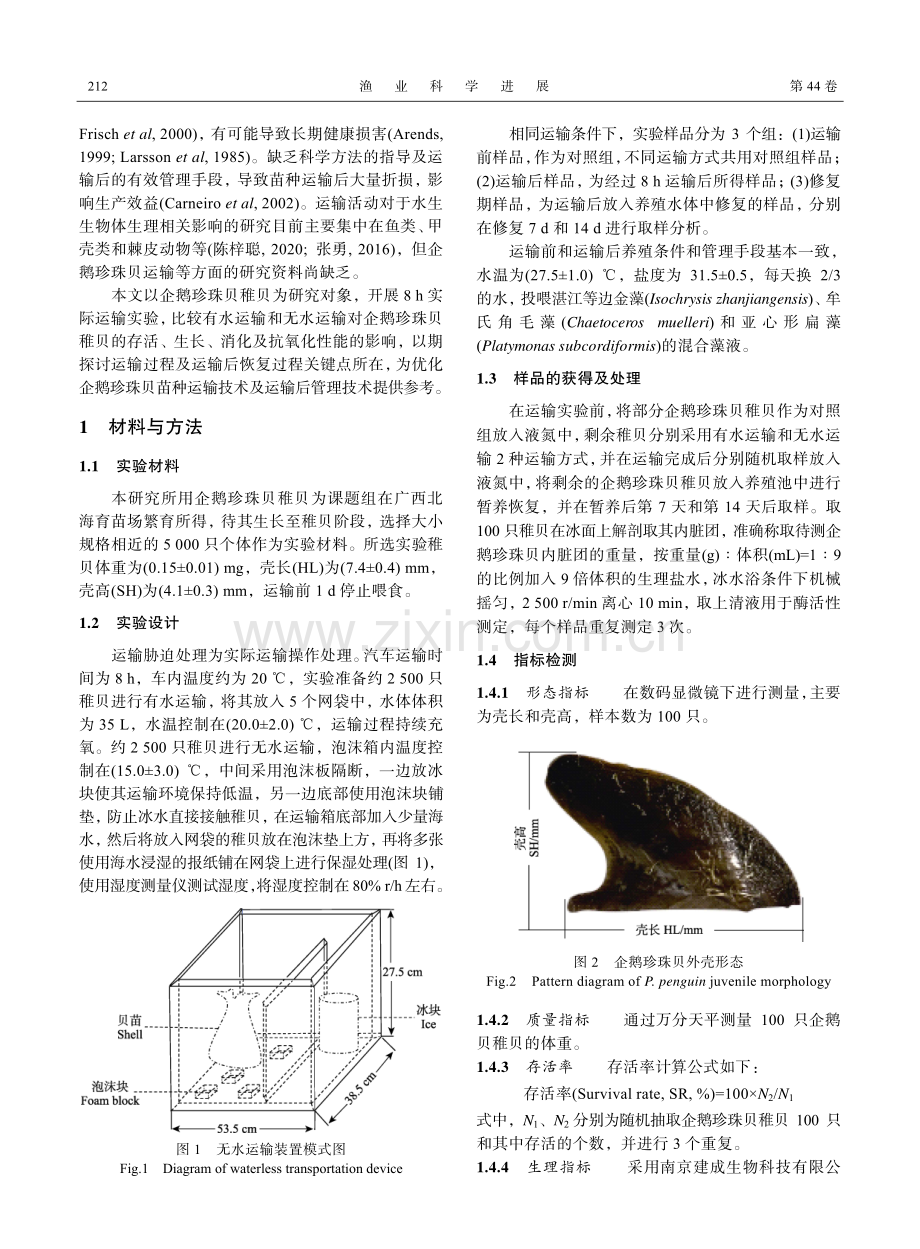 运输方式对企鹅珍珠贝存活、生长、消化及抗氧化性能的影响探究.pdf_第2页