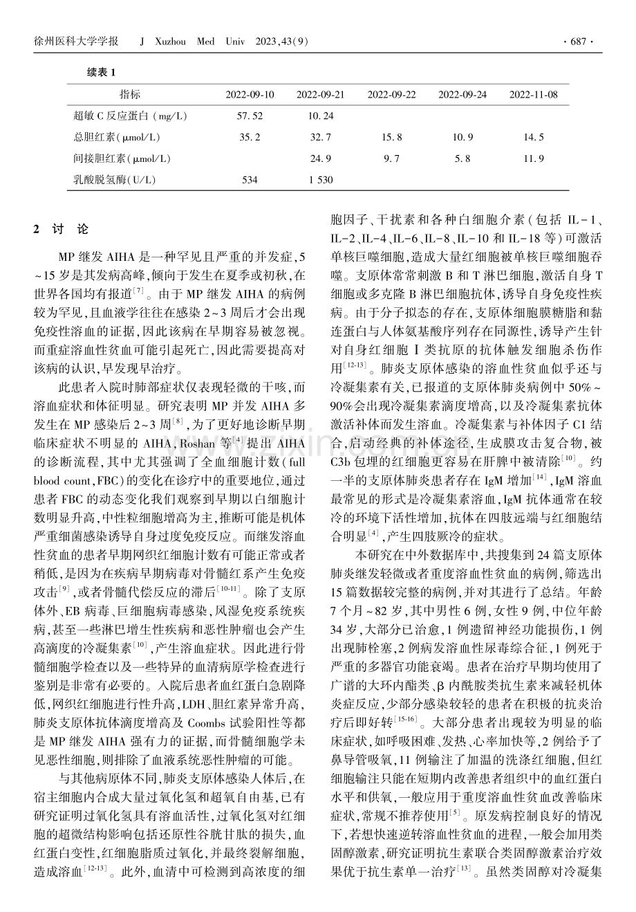 支原体肺炎罕见合并严重自身免疫性溶血性贫血1例并文献复习.pdf_第3页