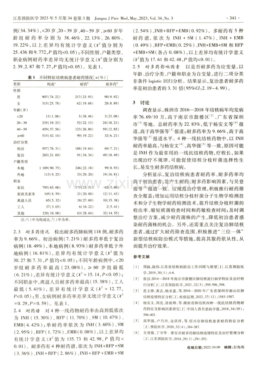 株洲市2016—2018年肺结核患者耐药特征及影响因素.pdf_第2页