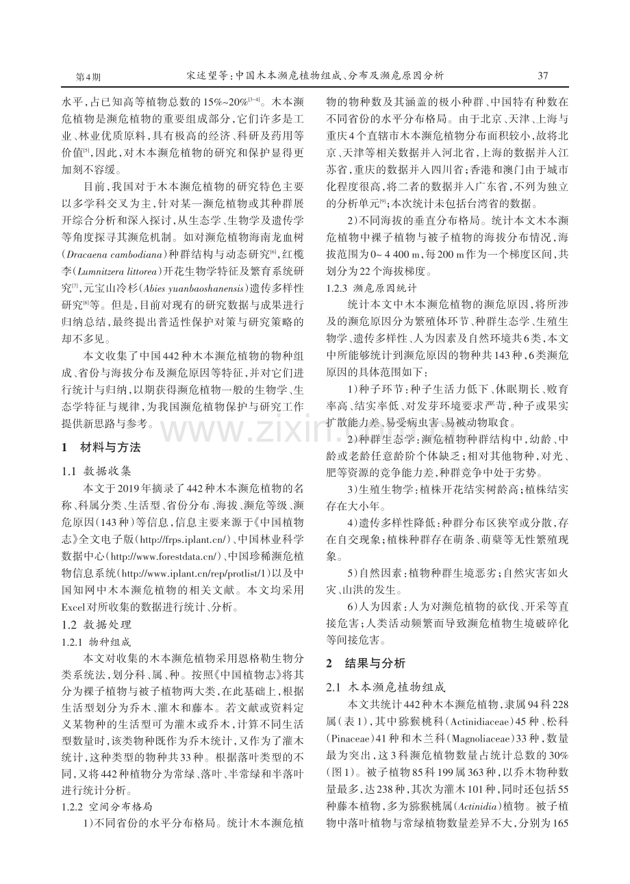 中国木本濒危植物组成、分布及濒危原因分析.pdf_第2页