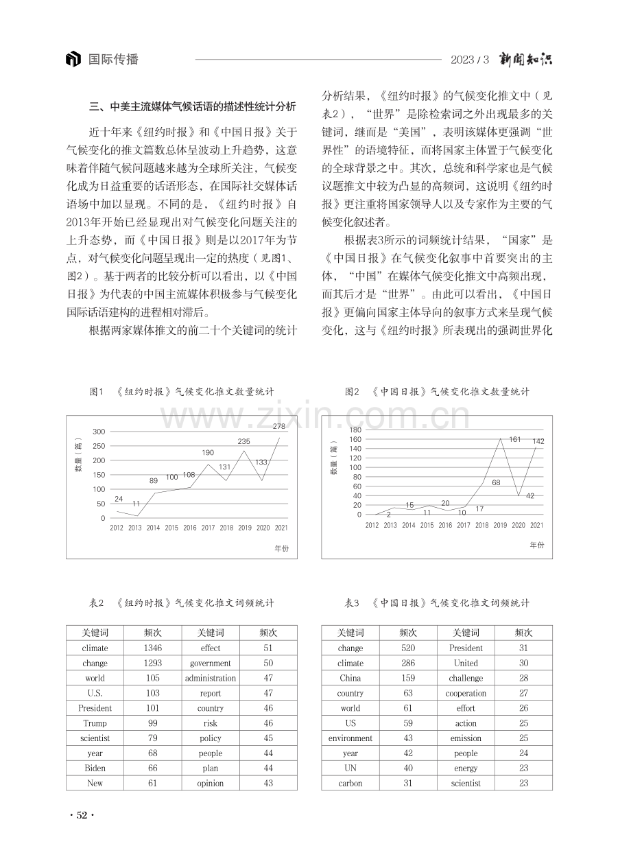 中美主流媒体气候话语的国际社交媒体呈现（2012-2021）——《中国日报》与《纽约时报》相关推文的语义网络分析.pdf_第3页