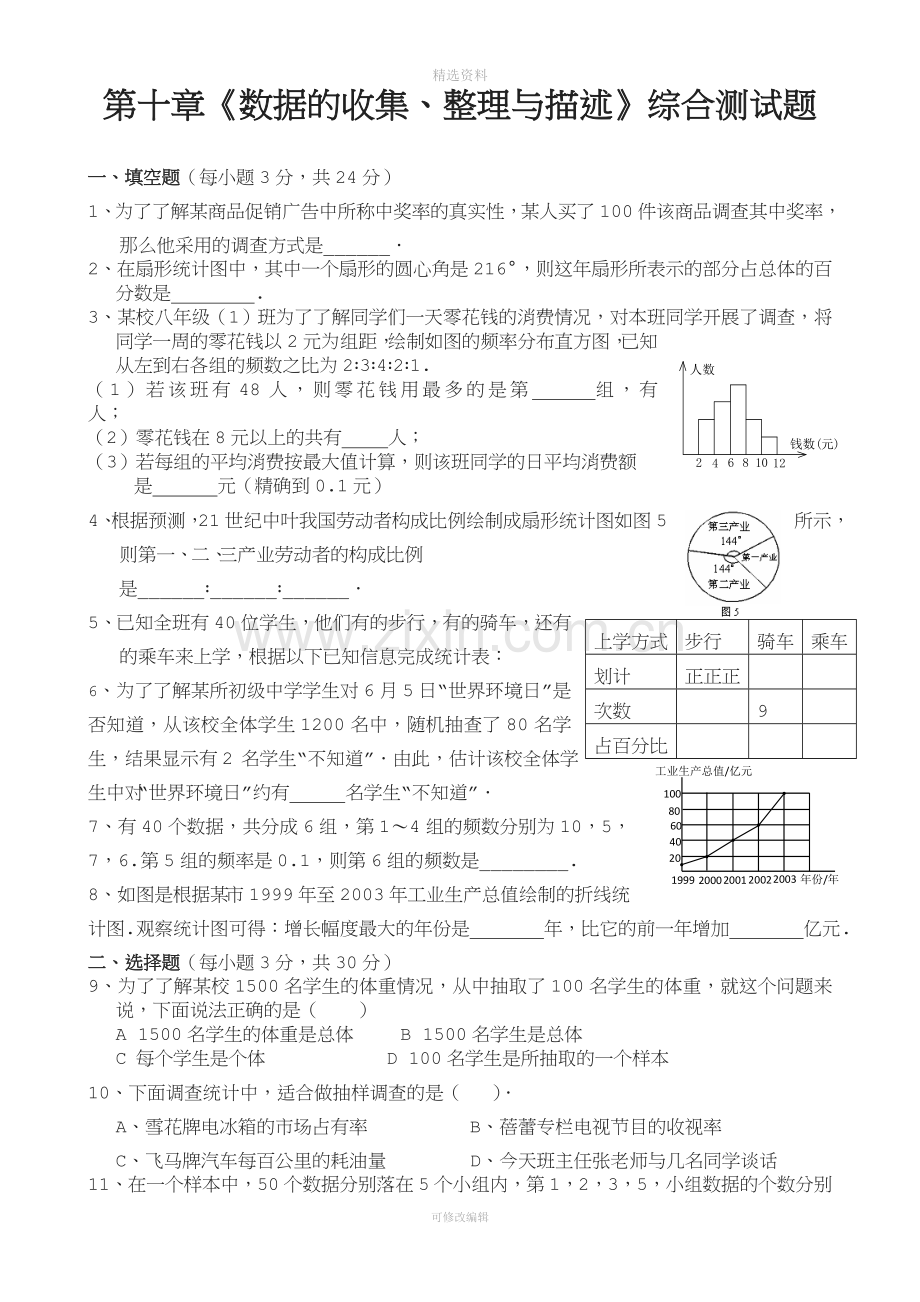 人教版七级下期数学数据的收集整理与描述测试题.doc_第1页