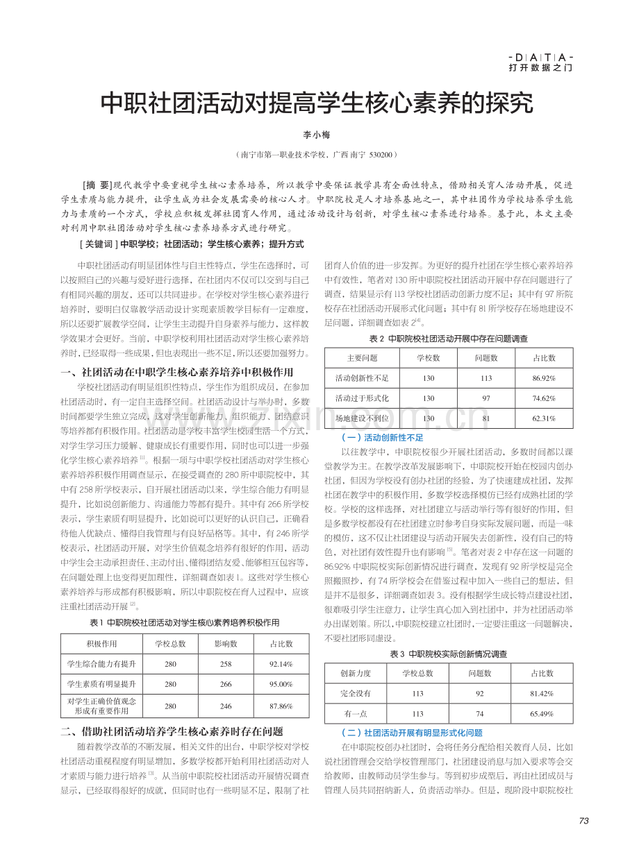 中职社团活动对提高学生核心素养的探究.pdf_第1页