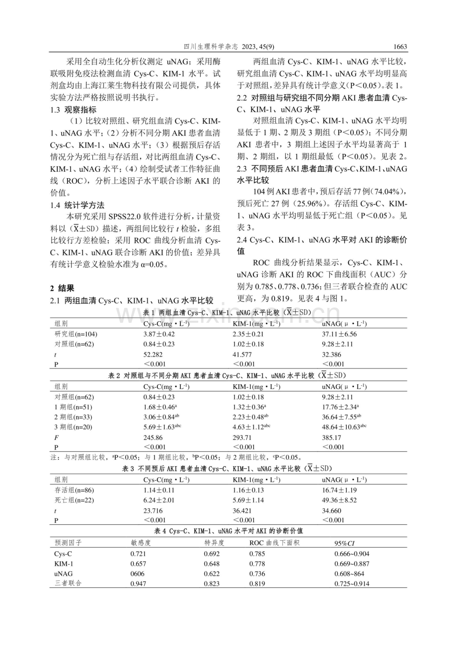 血清Cys-C、KIM-1联合尿NAG检测在急性肾损伤诊断及预后评估中的作用.pdf_第2页