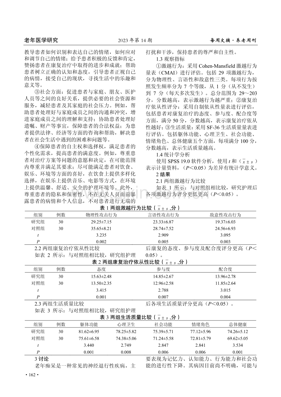 研究安宁疗护对老年痴呆激越行为以及康复治疗依从性的影响.pdf_第2页