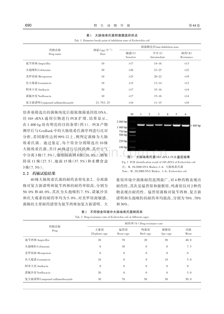 野生动物笼舍环境中大肠埃希氏菌对抗生素和消毒剂的抗性分析.pdf_第3页