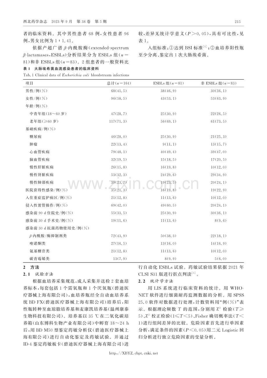 血流感染产超广谱β-内酰胺酶大肠埃希菌的耐药性及危险因素分析.pdf_第2页