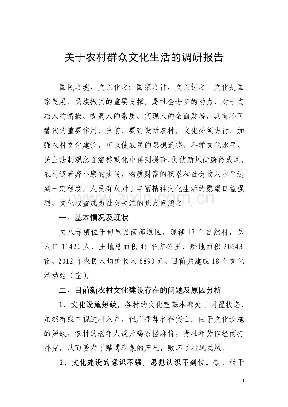 关于农村群众文化生活的调研报告.doc_第1页