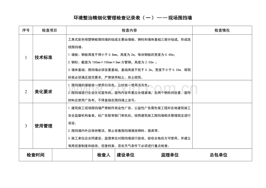 青岛市施工现场环境整治精细化管理标准检查表.doc_第1页