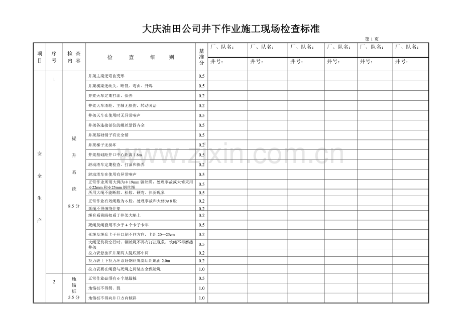 井下作业施工检查标准.doc_第1页