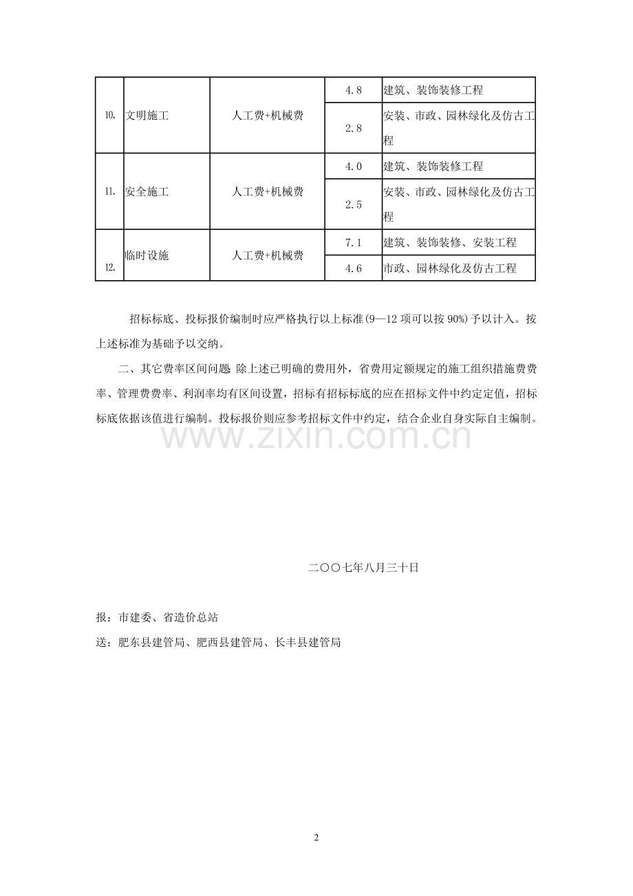 关于对合肥地区工程量清单计价中相关费率计取的规定-合造价字[2007]07号.doc_第2页