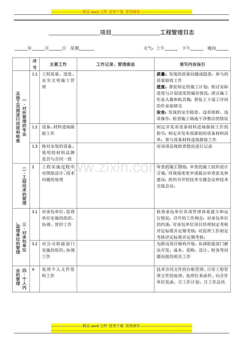 房地产项目工程管理日志格式模板.docx_第1页