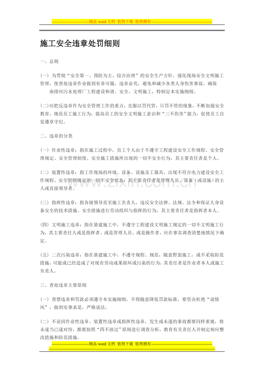 某项目施工安全违章处罚细则.doc_第1页