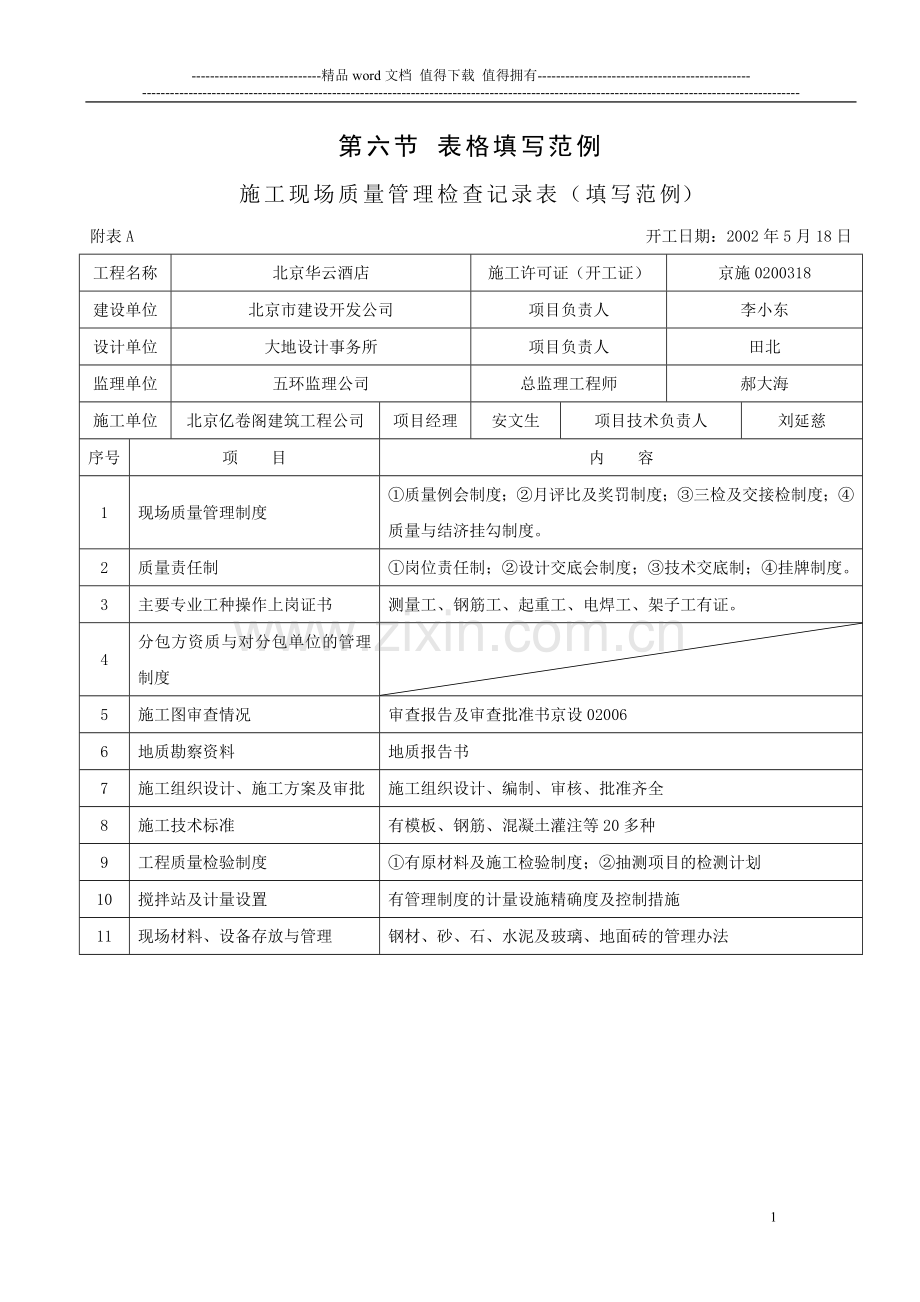 施工现场质量管理检查记录表(填写范例).doc_第1页