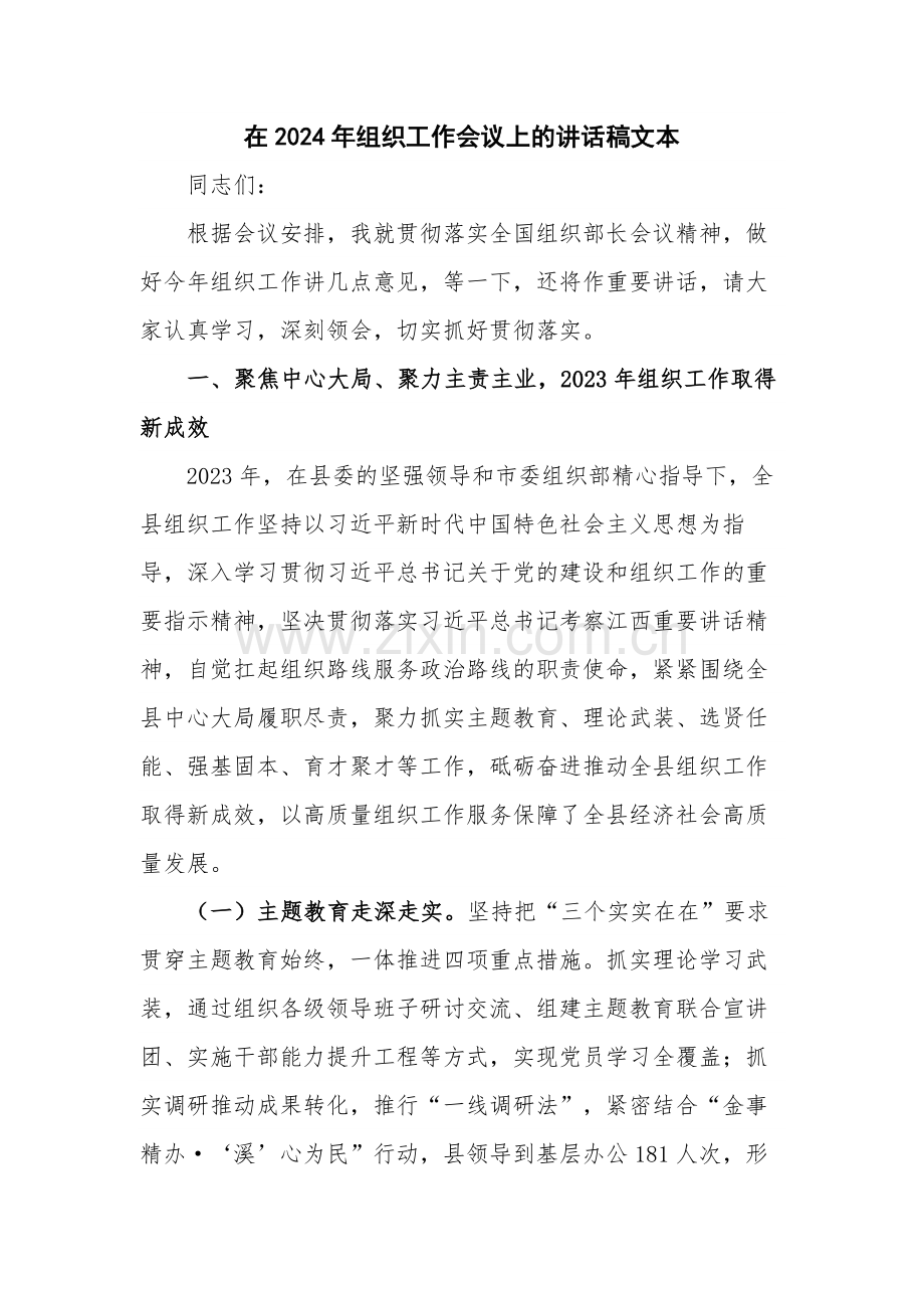 在2024年组织工作会议上的讲话稿文本.docx_第1页