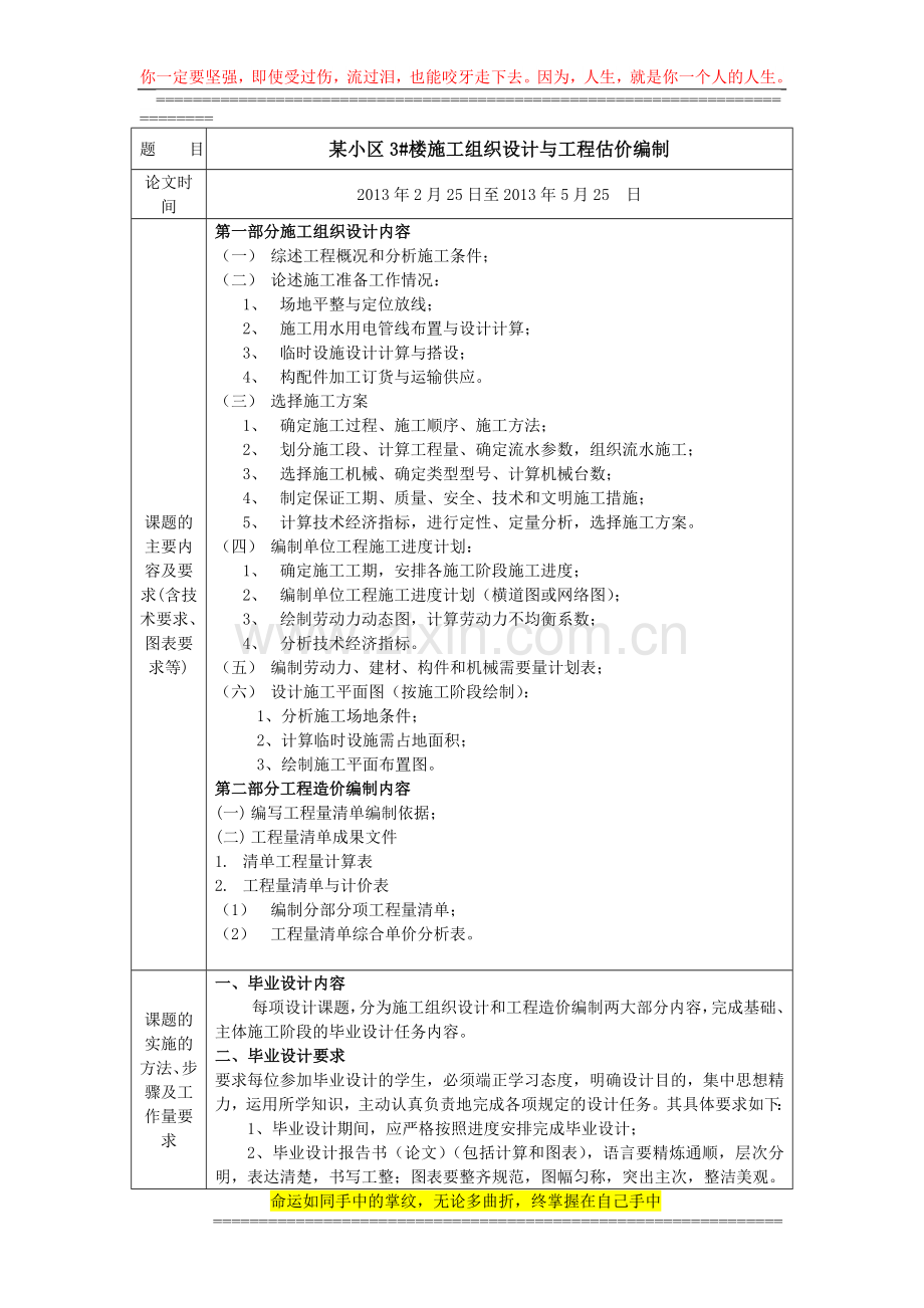 土木施工及估价方向---毕业设计任务书(徐02).doc_第2页