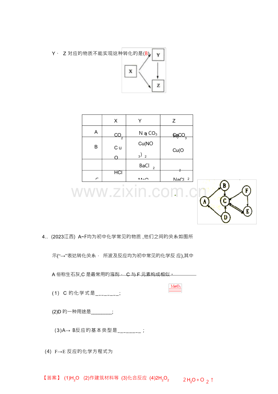 2023年各地中考化学真题分类汇编图框推断题版含答案.docx_第3页