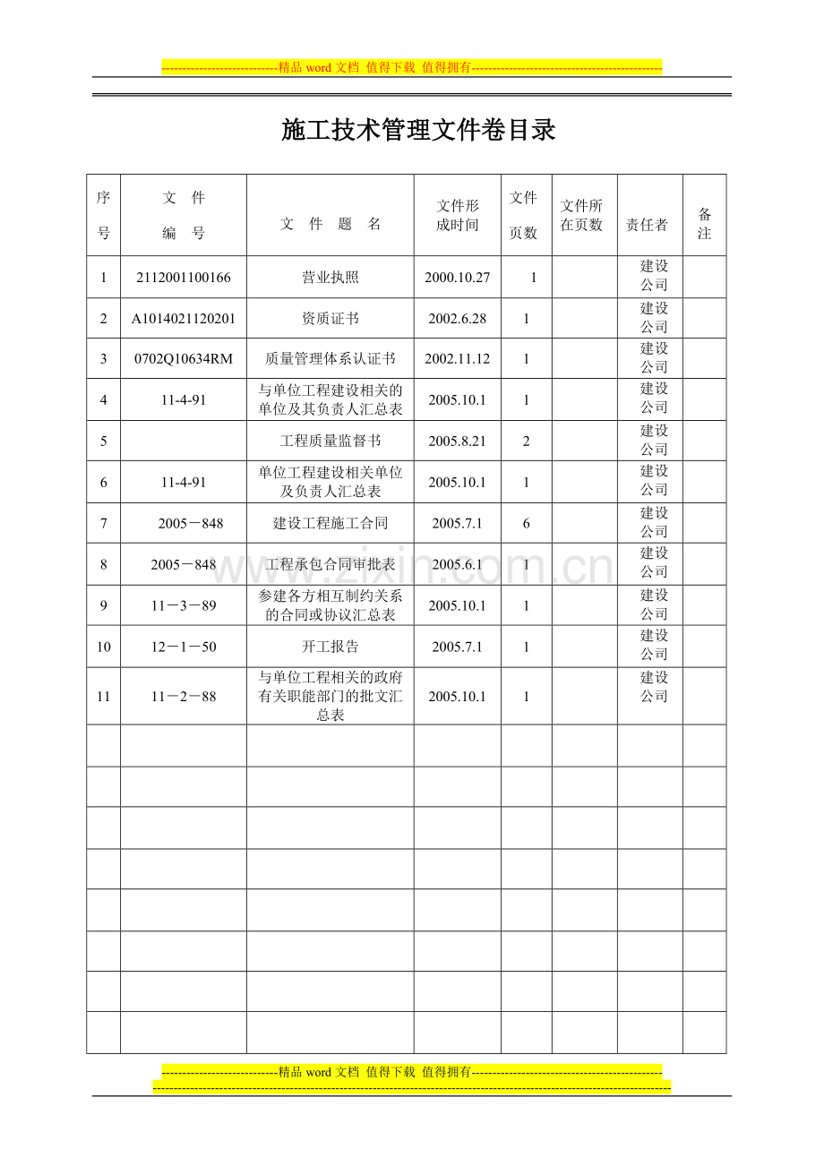 施工技术管理文件卷目录.doc_第1页