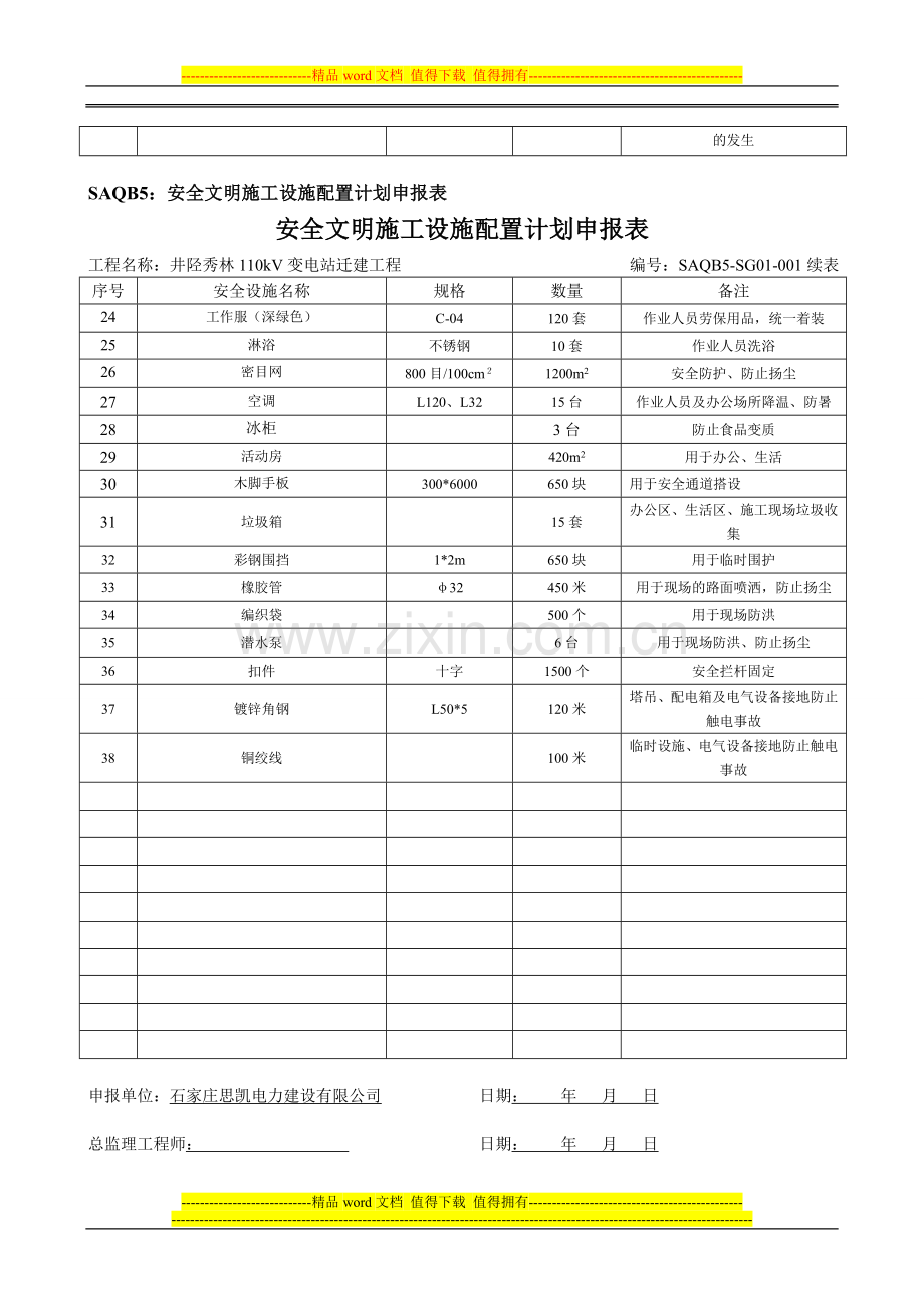 SAQB5安全文明施工设施配置计划申报表.doc_第2页