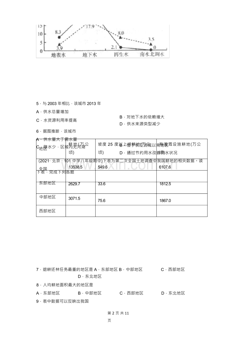 2023年中考地理一轮复习：中国的自然资源 专项练习题(Word版,含答案).docx_第2页