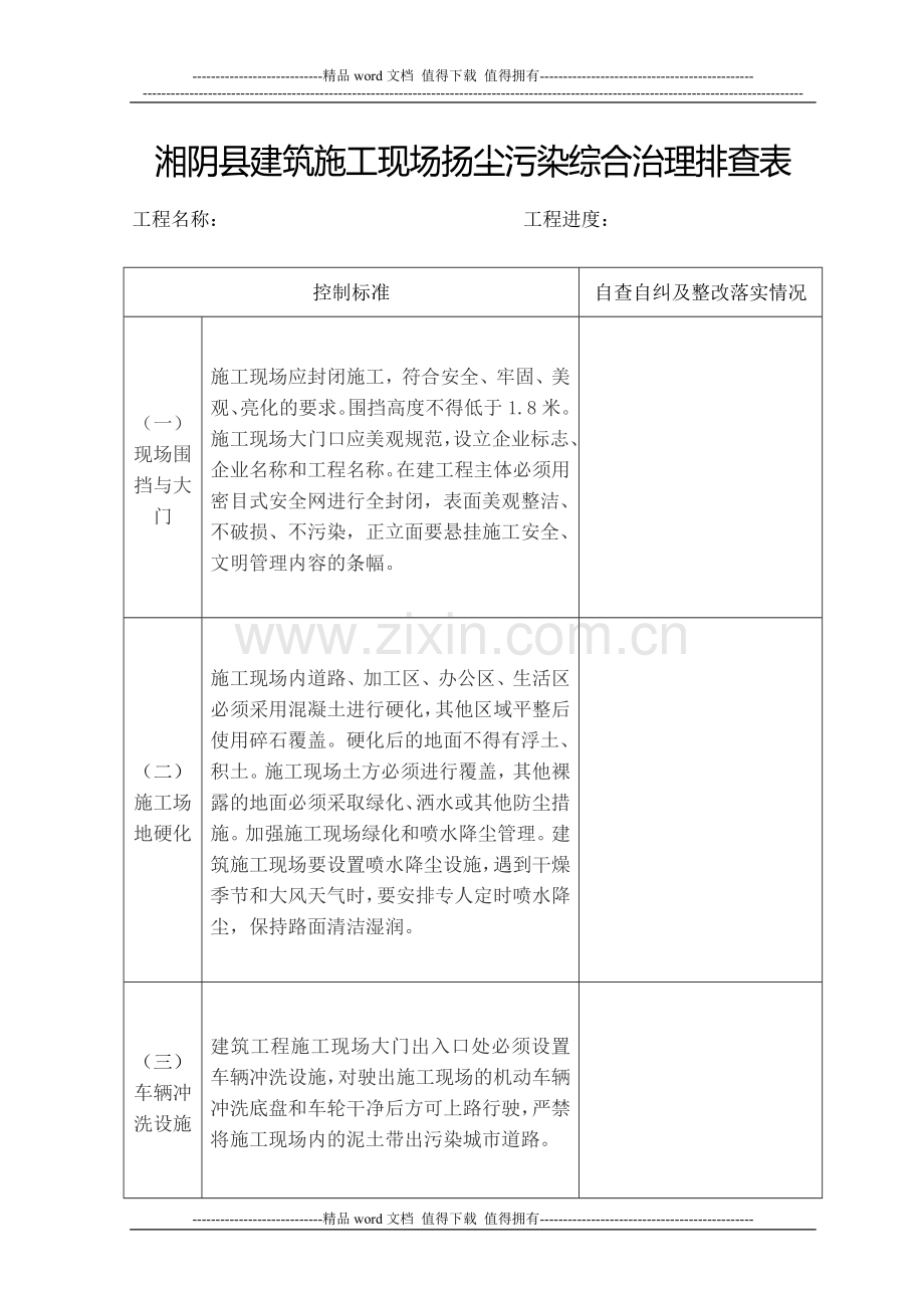 建筑施工现场扬尘污染综合治理排查表.doc_第1页