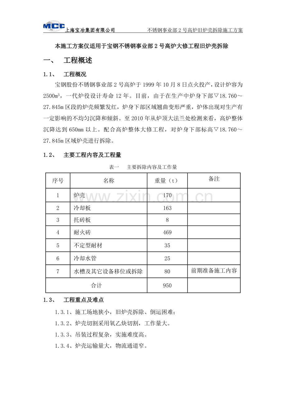 旧炉壳拆除施工方案.doc_第1页