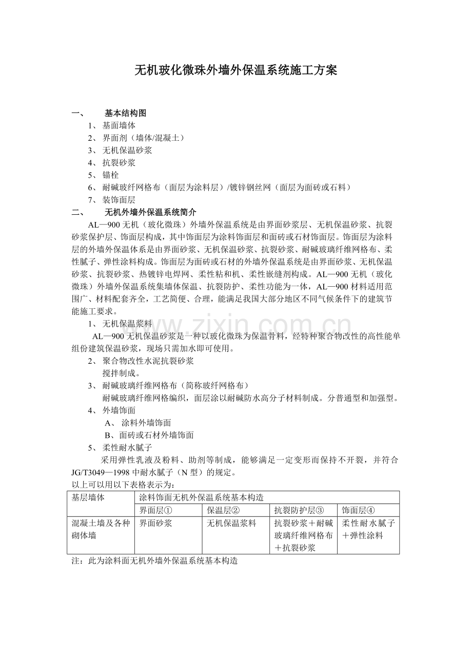 无机玻化微珠外墙外保温系统施工方案(涂料).doc_第1页