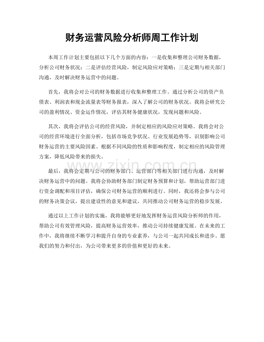 财务运营风险分析师周工作计划.docx_第1页