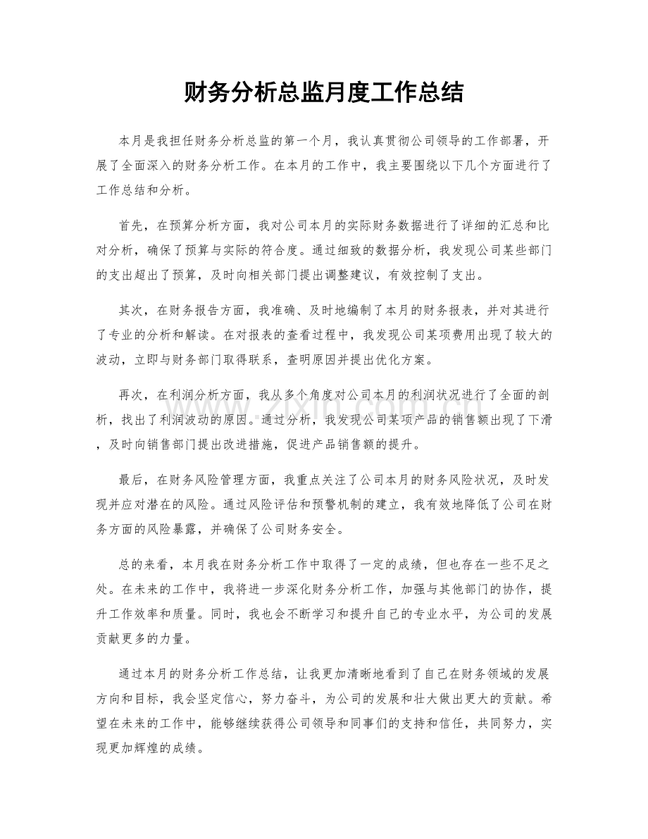 财务分析总监月度工作总结.docx_第1页