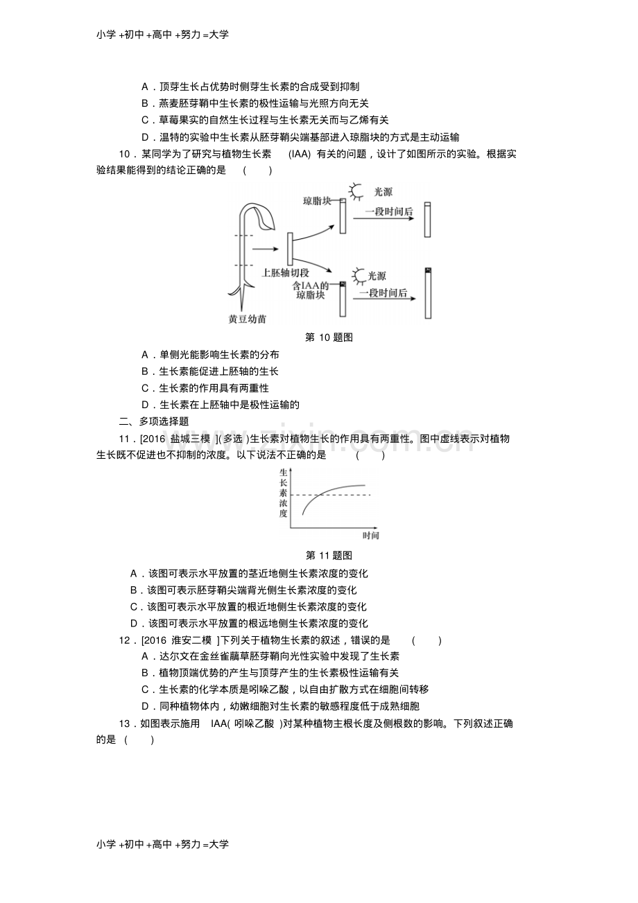 高考生物(苏)一轮课时作业：(三十二)生长素的发现和作用.pdf_第3页