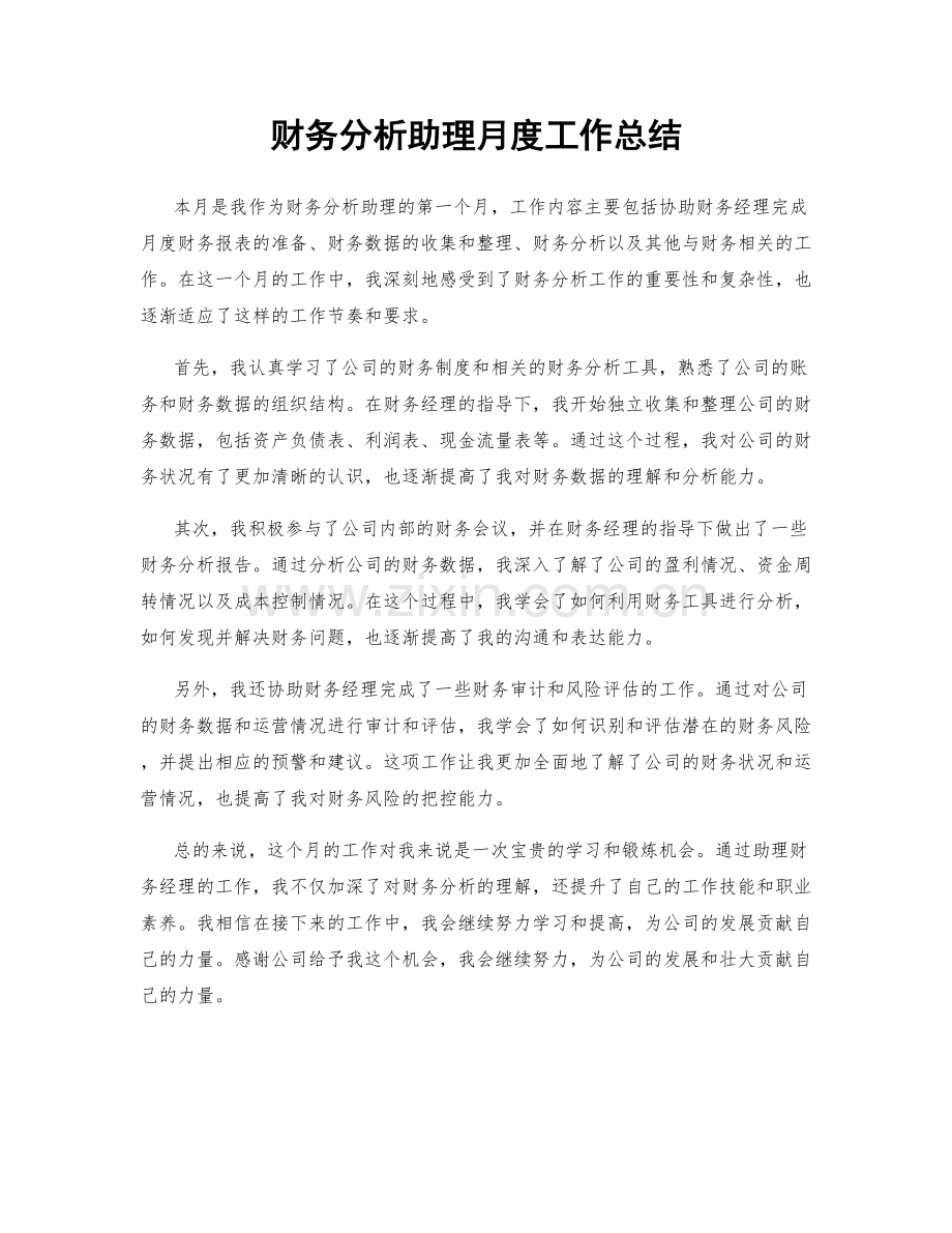 财务分析助理月度工作总结.docx_第1页