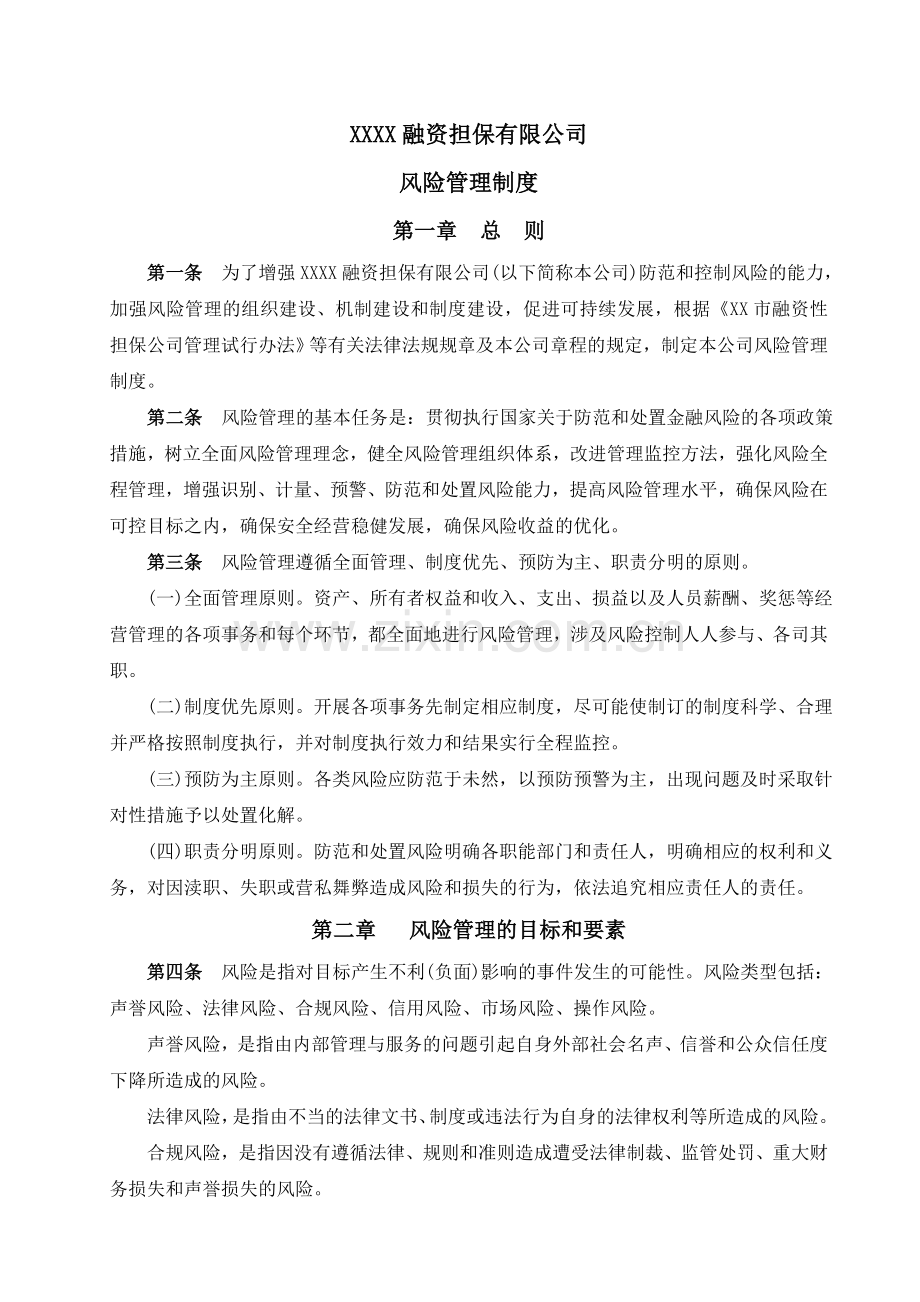 XXXX融资担保有限公司风险管理制度.doc_第1页