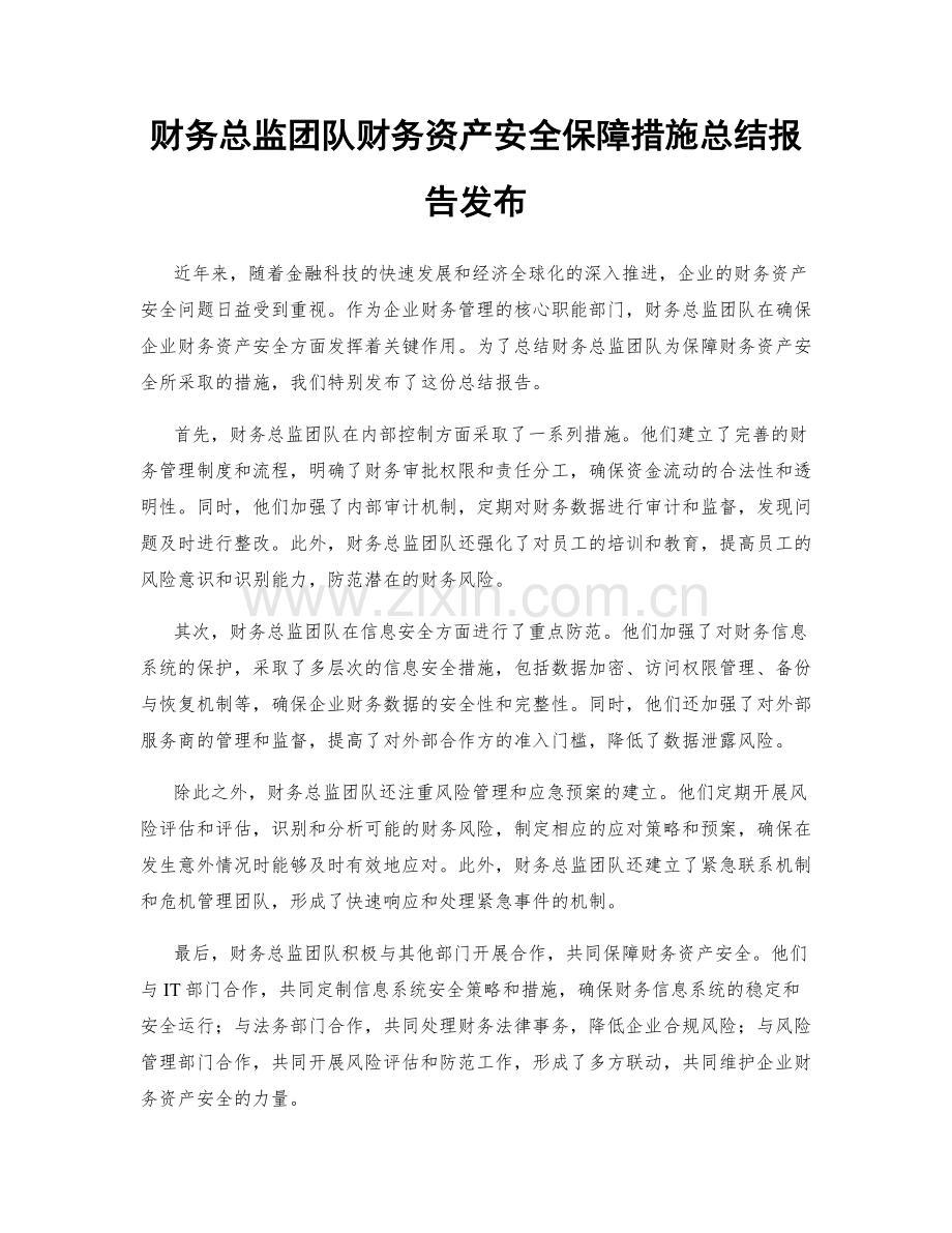 财务总监团队财务资产安全保障措施总结报告发布.docx_第1页