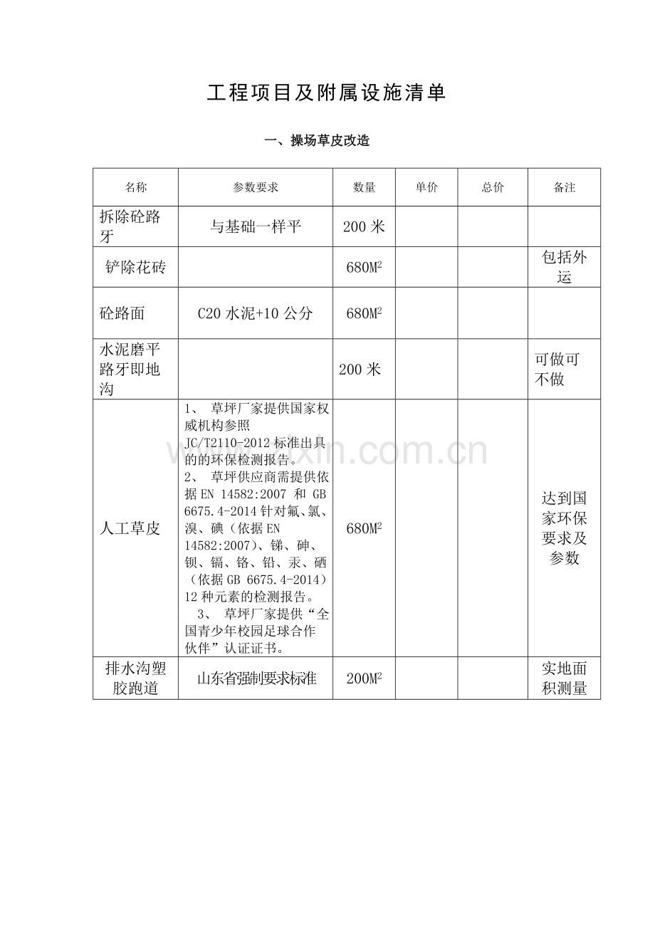 工程项目及附属设施清单.doc_第1页