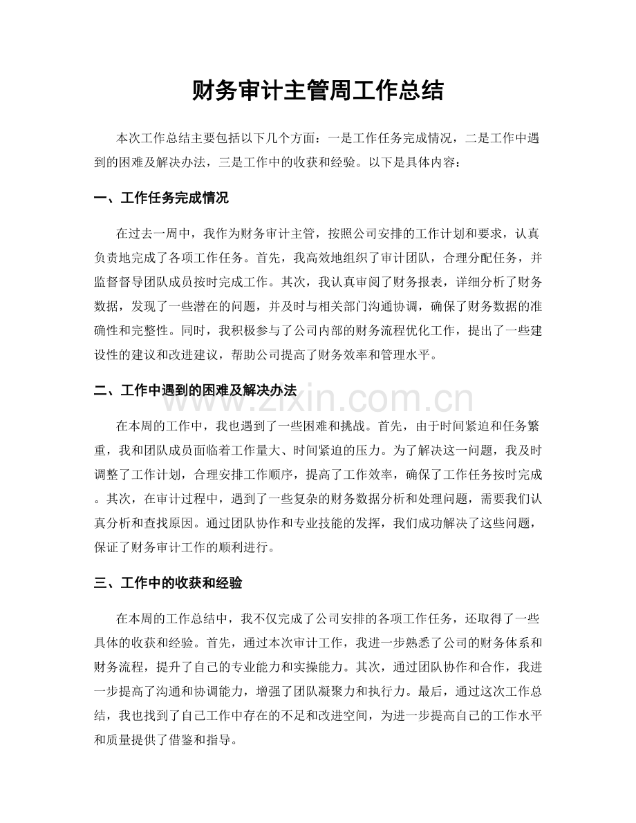 财务审计主管周工作总结.docx_第1页