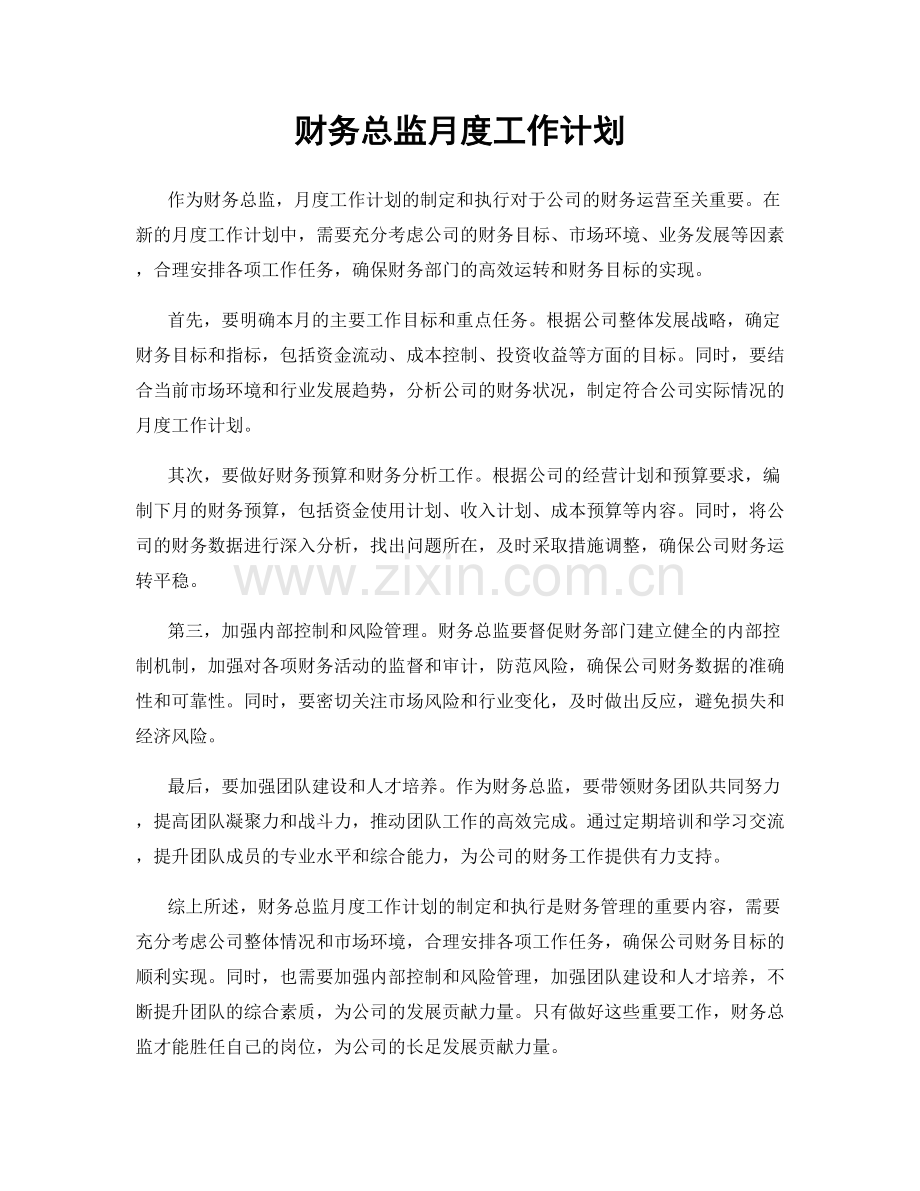 财务总监月度工作计划.docx_第1页