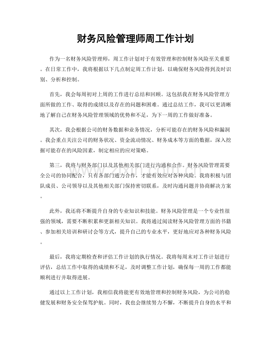 财务风险管理师周工作计划.docx_第1页