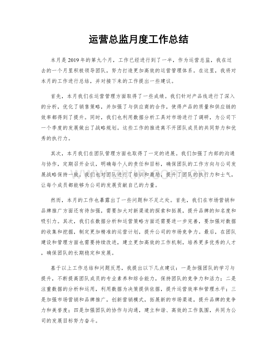 运营总监月度工作总结.docx_第1页