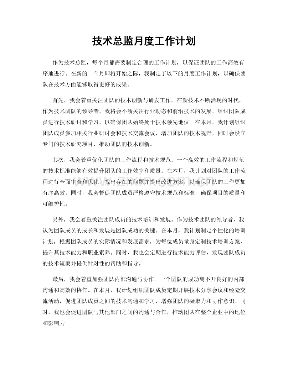 技术总监月度工作计划.docx_第1页