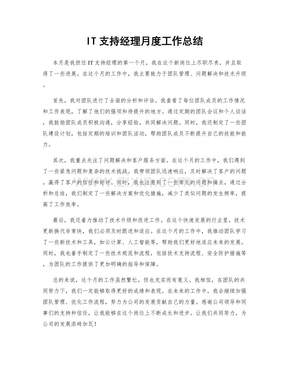 IT支持经理月度工作总结.docx_第1页