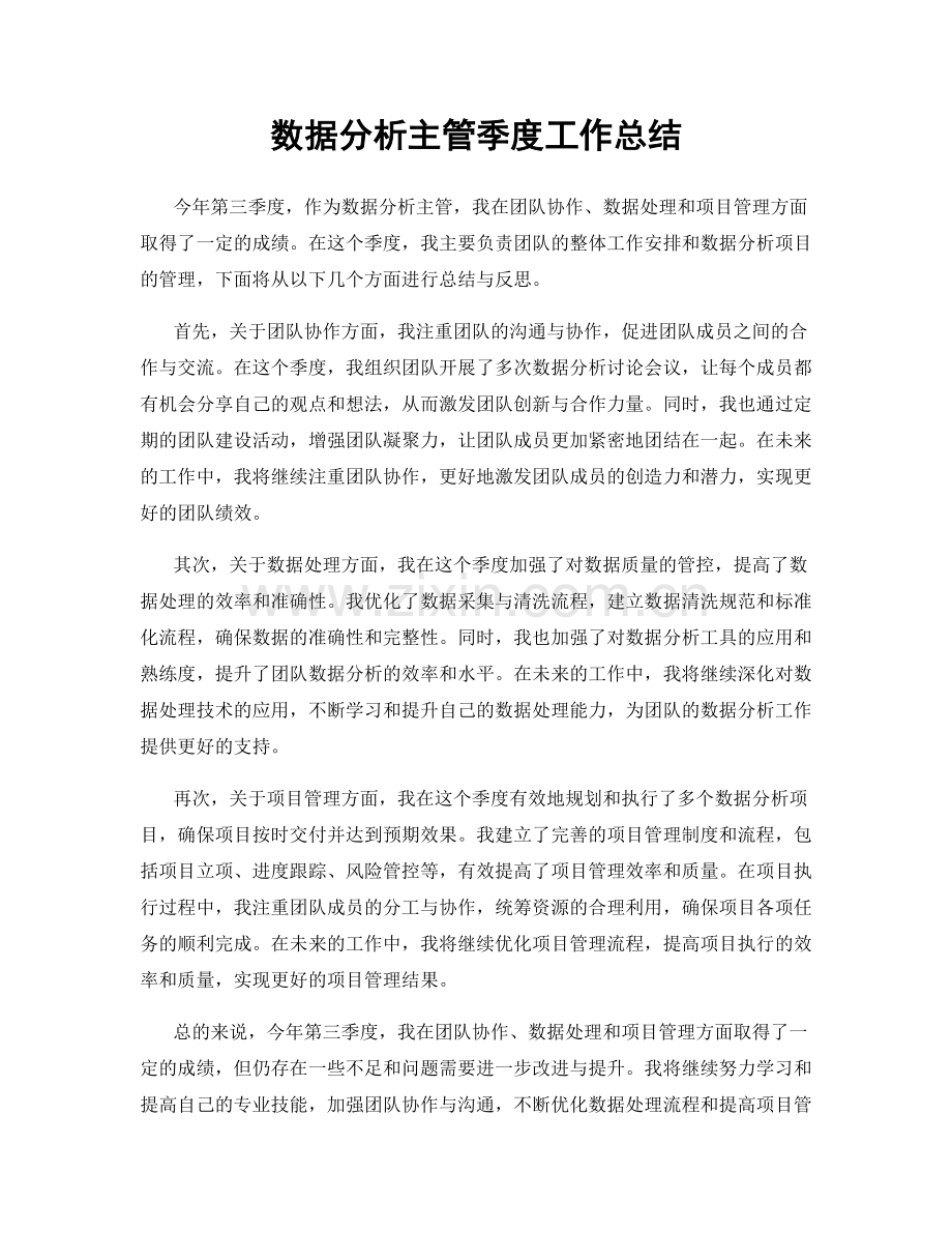 数据分析主管季度工作总结.docx_第1页