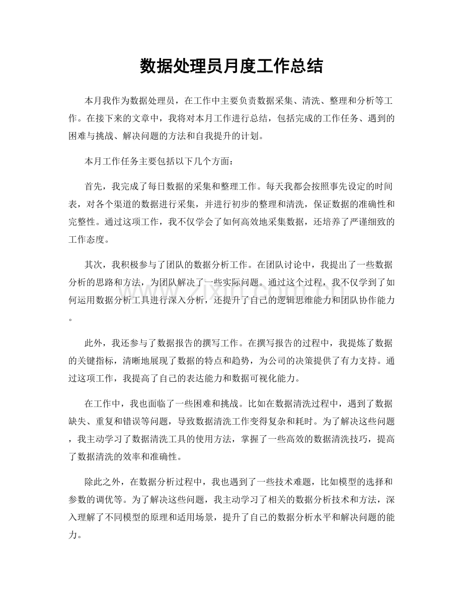 数据处理员月度工作总结.docx_第1页