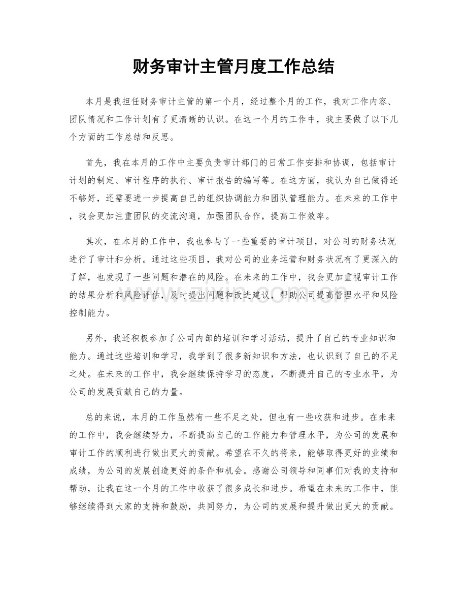 财务审计主管月度工作总结.docx_第1页