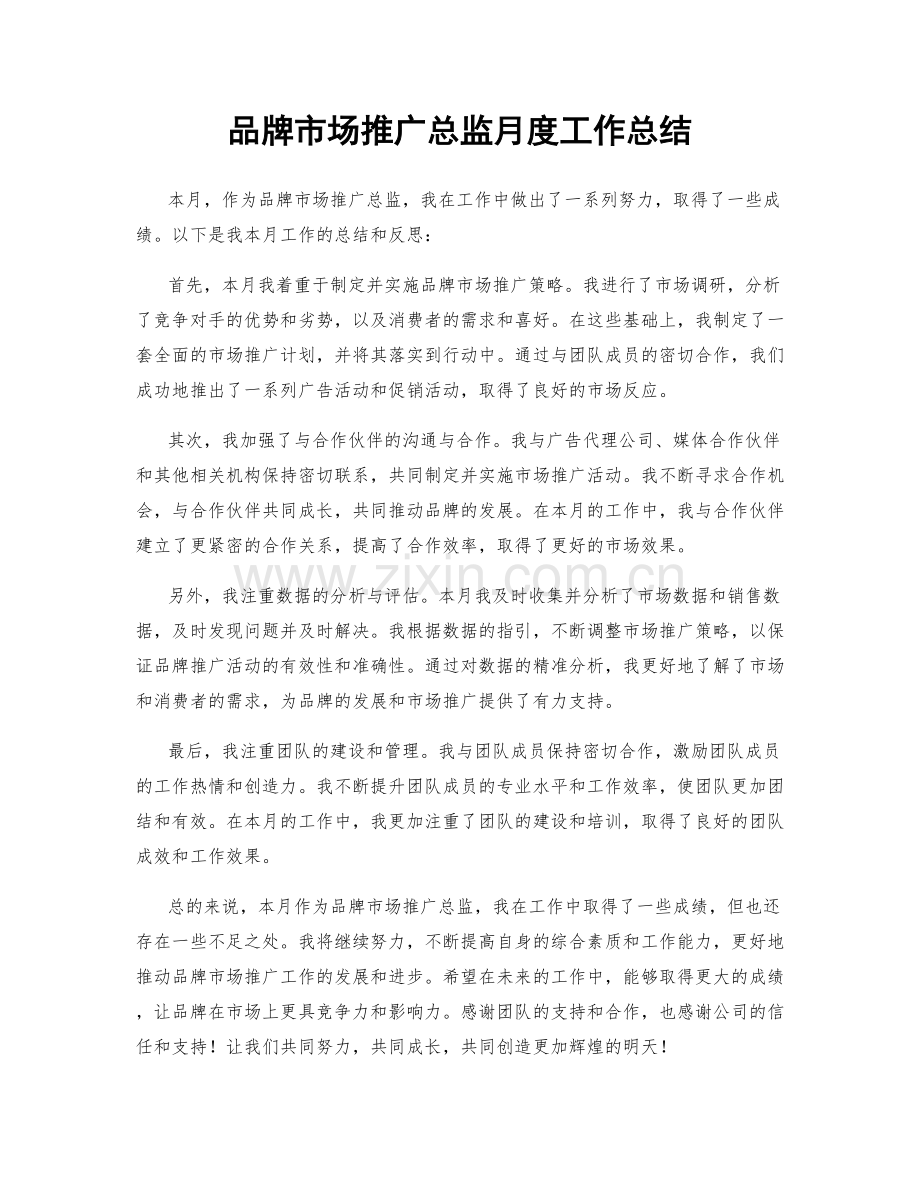 品牌市场推广总监月度工作总结.docx_第1页