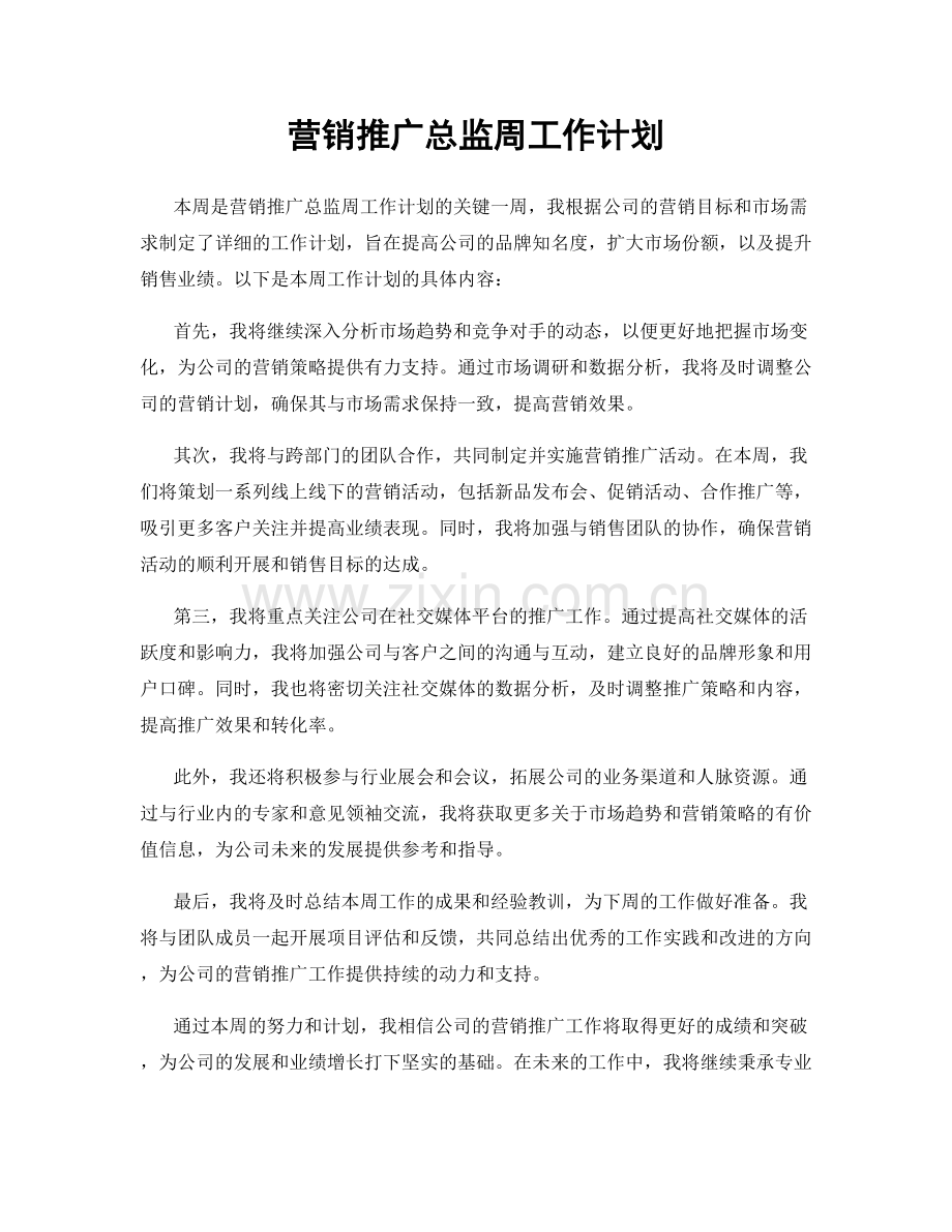 营销推广总监周工作计划.docx_第1页