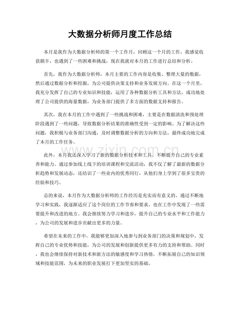 大数据分析师月度工作总结.docx_第1页