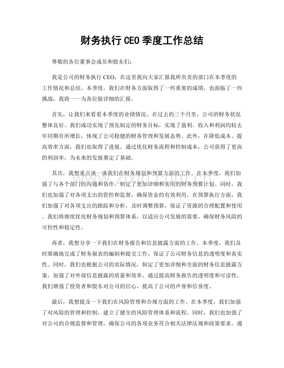 财务执行CEO季度工作总结.docx_第1页