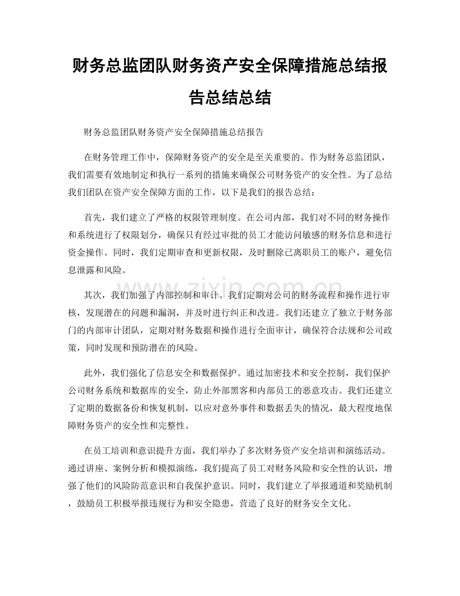 财务总监团队财务资产安全保障措施总结报告总结总结.docx_第1页