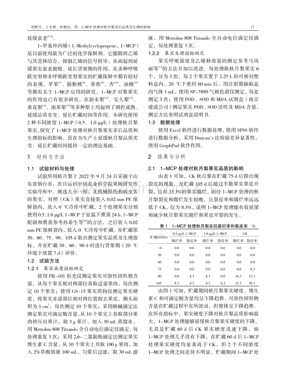 1-MCP处理对秋月梨采后品质及生理的影响.pdf_第2页